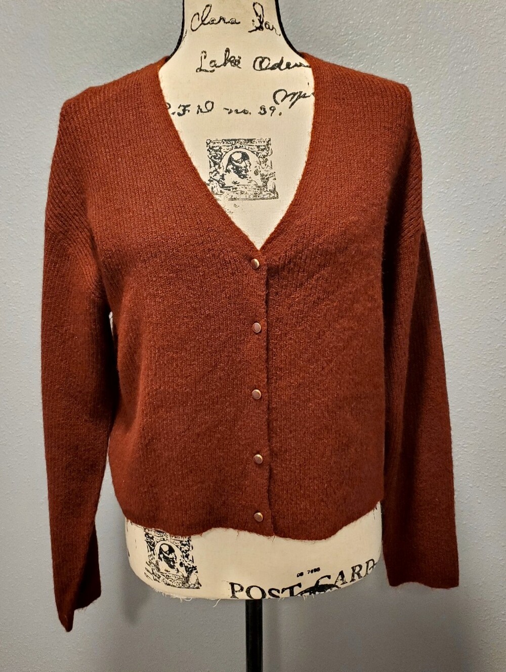 Rachel Zoe Rust Brown V-Neck Button Cardigan Sweater Size Medium